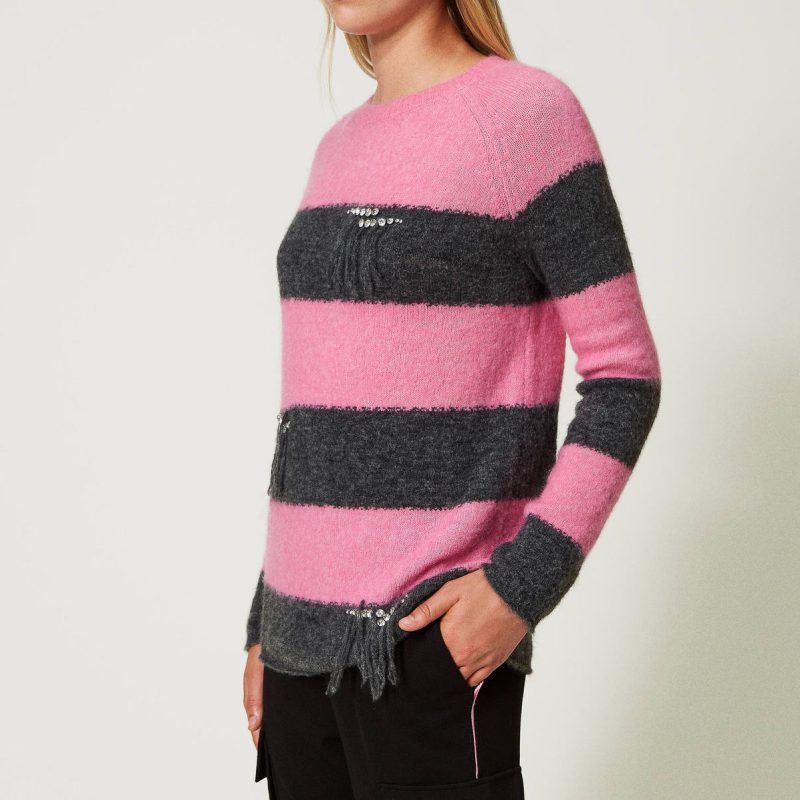 Striped wool and mohair maxi jumper