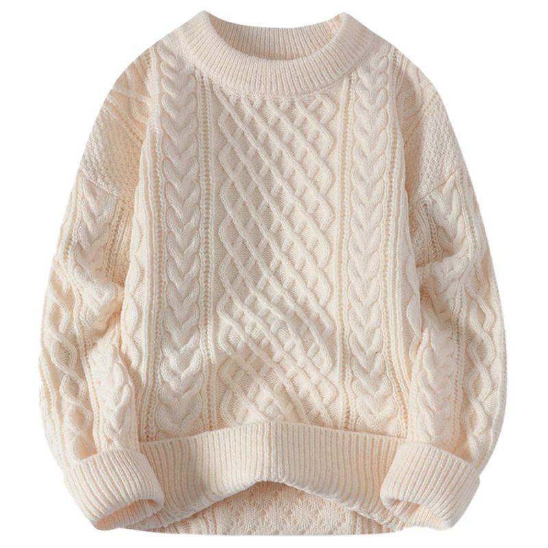 Men’s Woven Crew Neck Knitted Pullover White