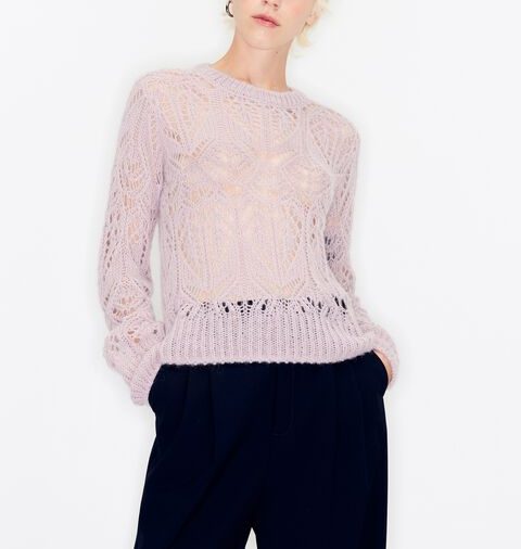 Pink openwork knitted alpaca sweater