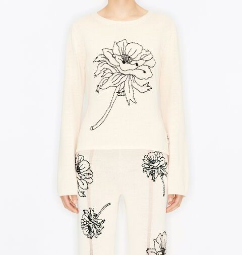 SAND EMBROIDERED FLOWER SWEATER