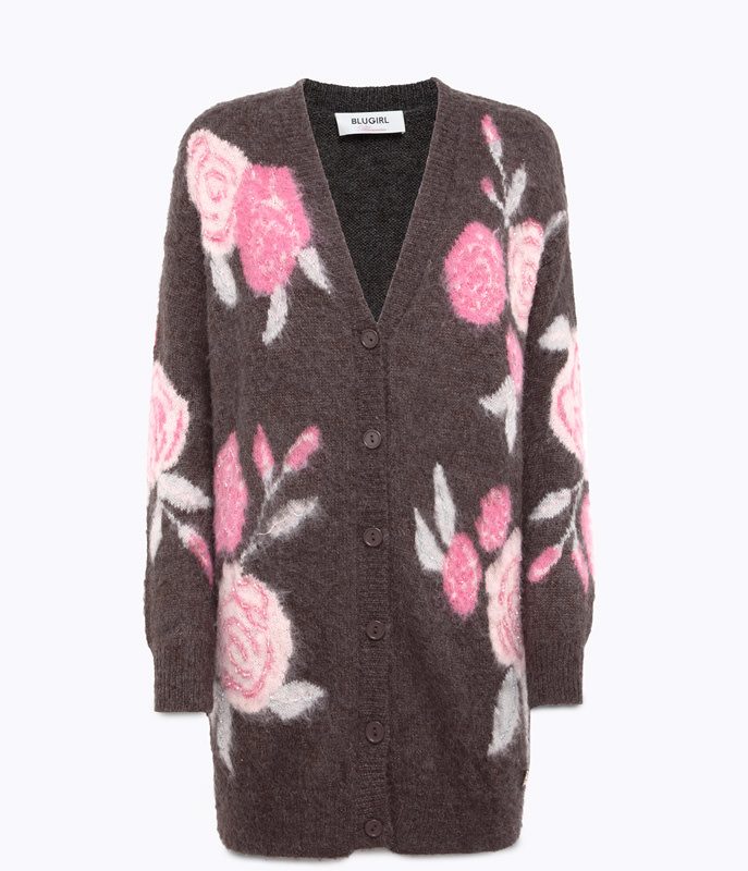 Rose mohair and wool large cardigan